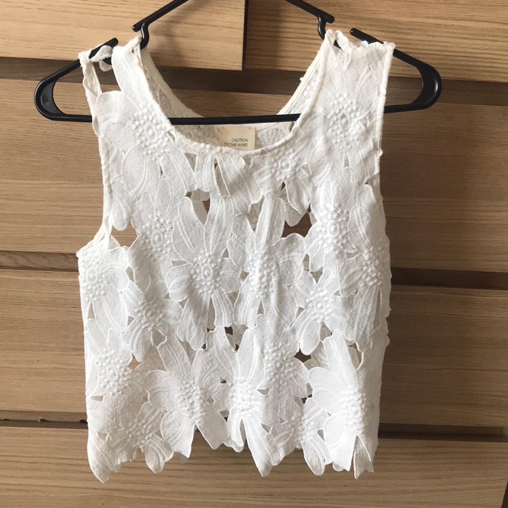 White, flower see through tank/blouse